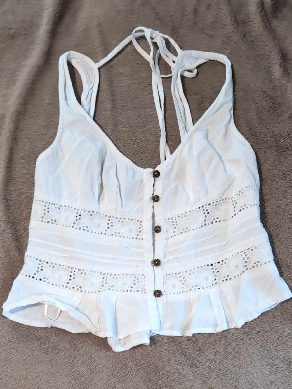 Free People White Eyelet Button-Front Camisole